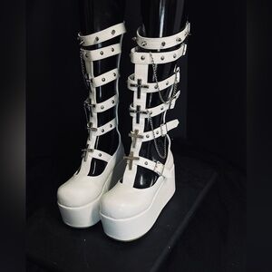 Lolita white Platform Trendy Misa Cross Boots ON1523 Size 7
